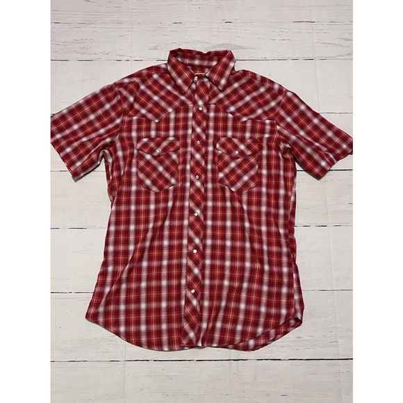 Wrangler Other - Wrangler Short Sleeve Pearl Snap Shirt Men's M Red Plaid